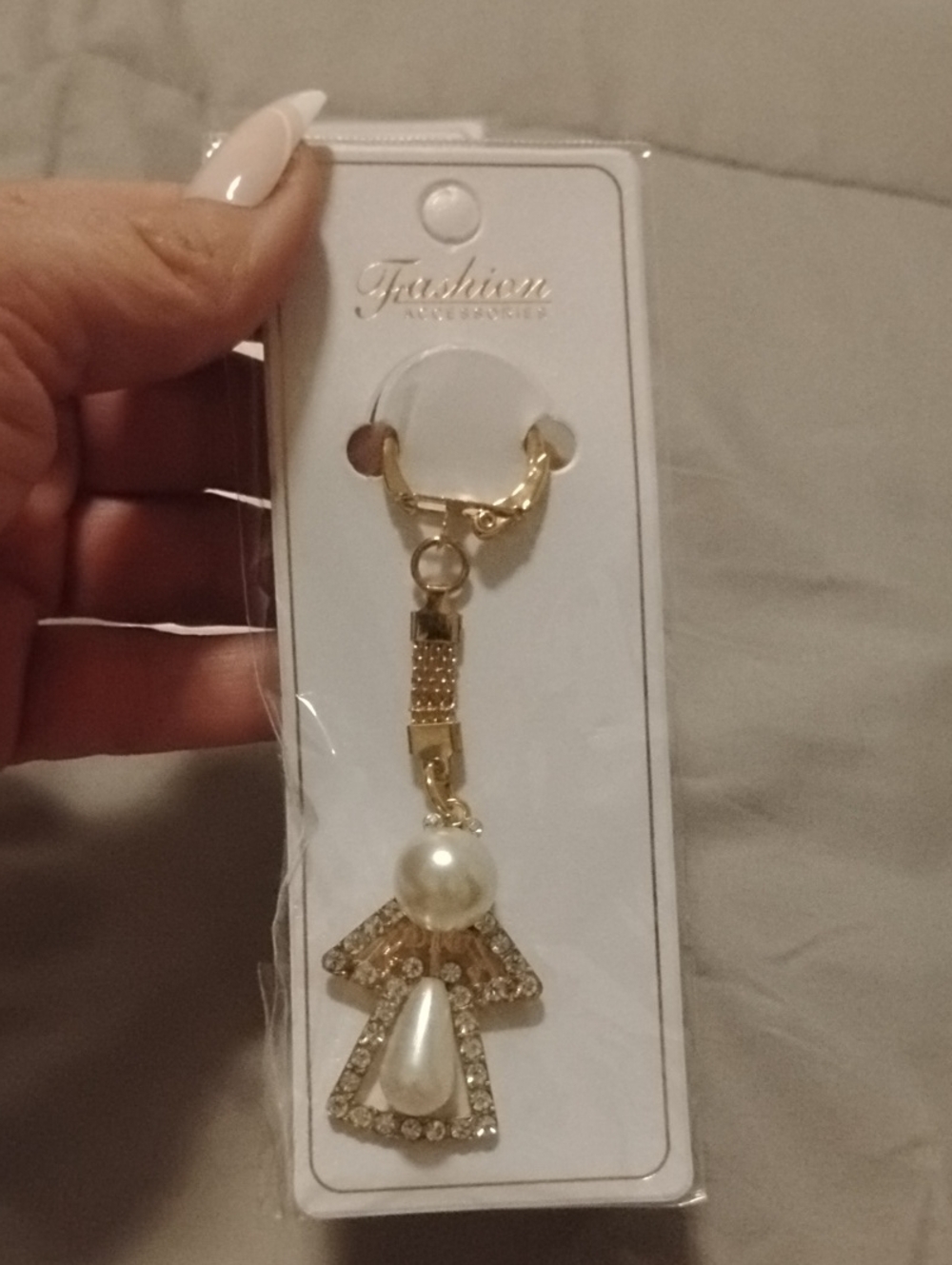 Gold-tone Pearl Angel Keychain